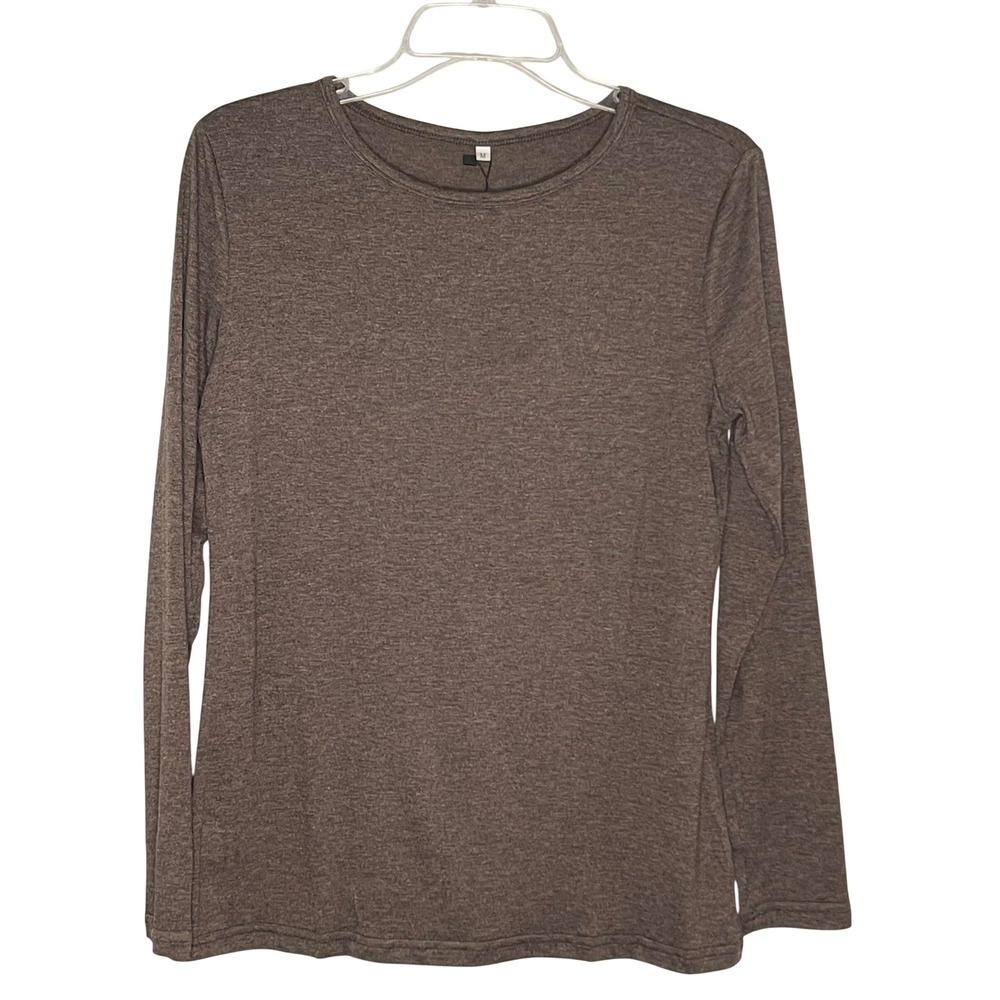 Ficerd Women's Medium Long Sleeve Crew Neck Top Brown Heather Knit NWT